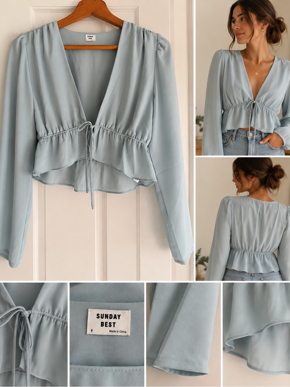 Sunday Best Pale Blue Tie-Front V-Neck Camisole